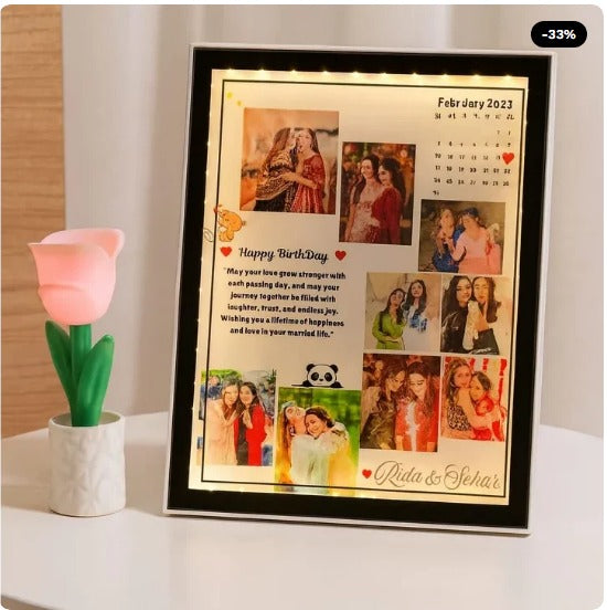 Personalized LED Birthday Photo Frame – Custom Name, Photos & Birthday Message