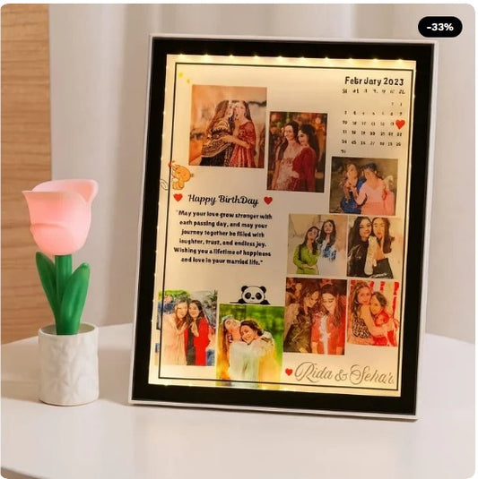 Personalized LED Birthday Photo Frame – Custom Name, Photos & Birthday Message